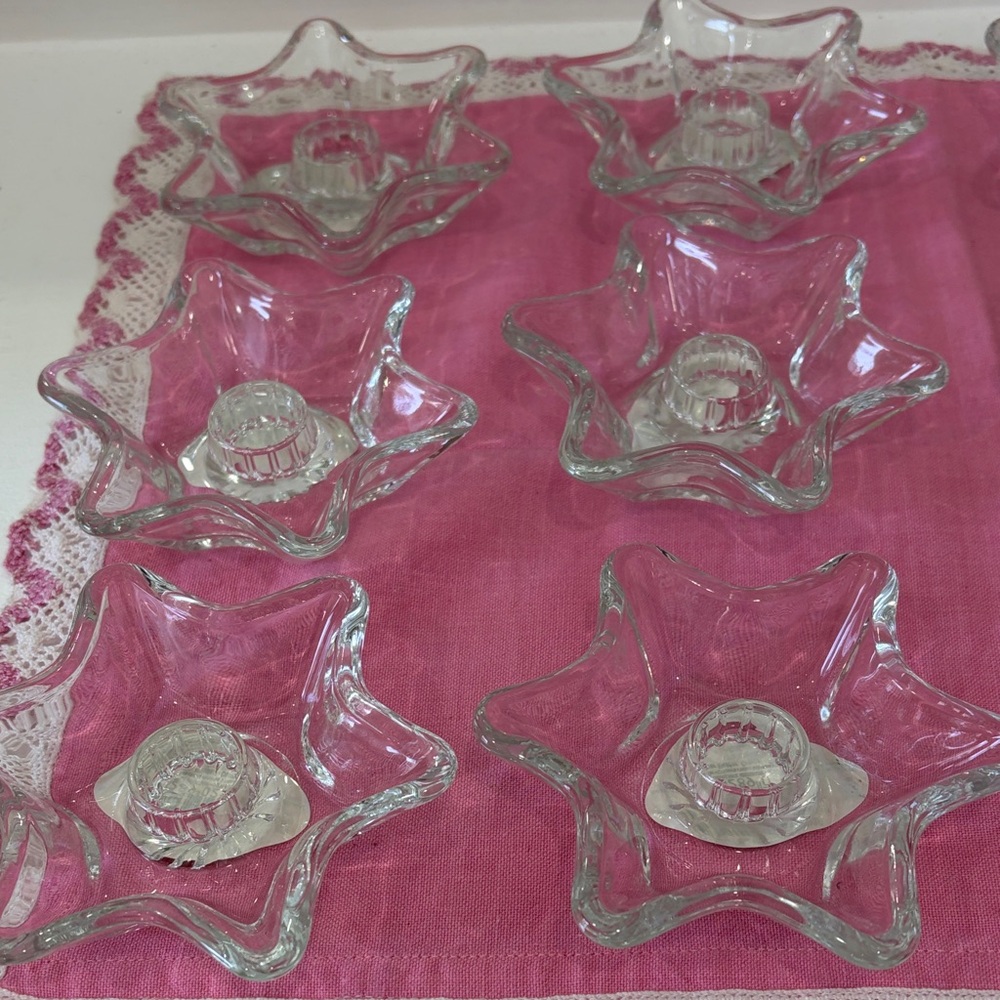 Clear Glass Star-Shaped Candle Holders Set of 12